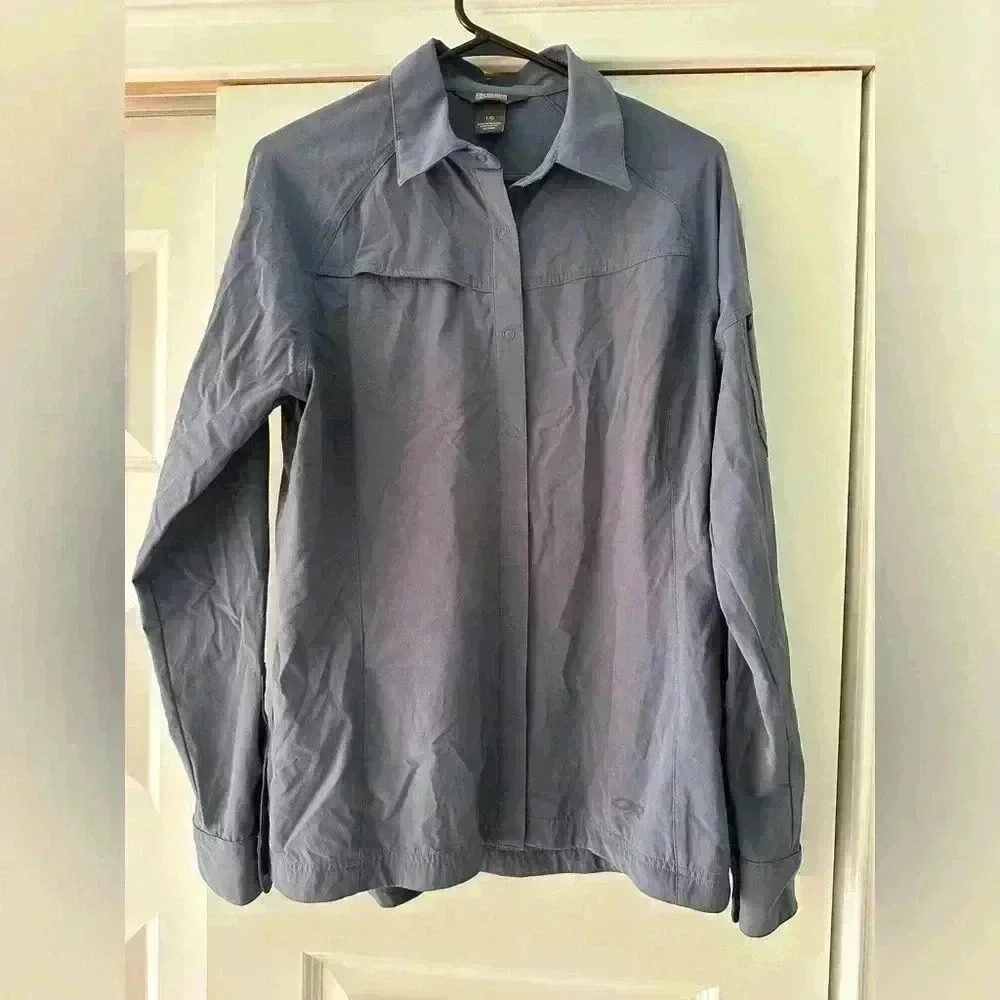Outdoor Research Women’s L Long Sleeve Snap Up Nylon Stretch Shirt Blue Shacket